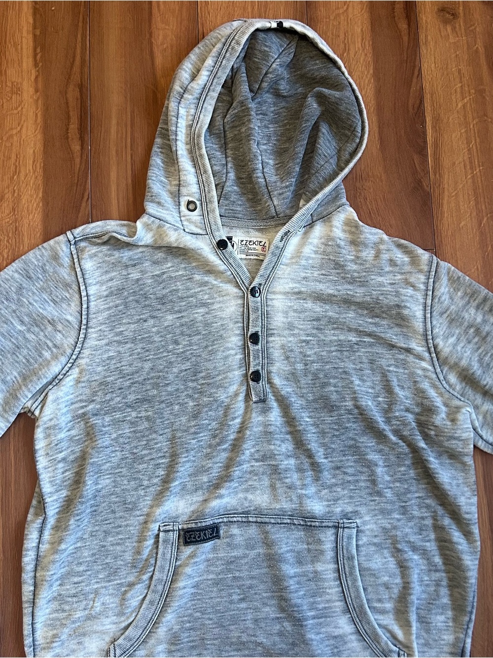Ezekiel Gray Solid Henley Pullover Hoodie Long Sleeve Pockets Men's Size M